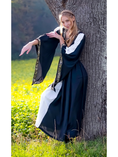 Trollfelsen Leonardo Carbone Mittelalter Gewandung Ritter Maid Burgfrau Edles Viskose Kleid Ivette Schwarz Weiß _2_